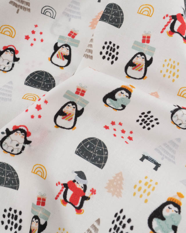 Tissu Coton de Noël Petits Pingouins - Mercerine