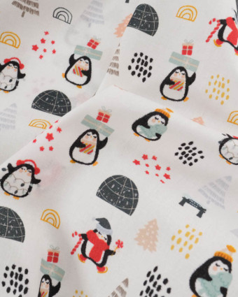 Tissu Coton de Noël Petits Pingouins - Mercerine