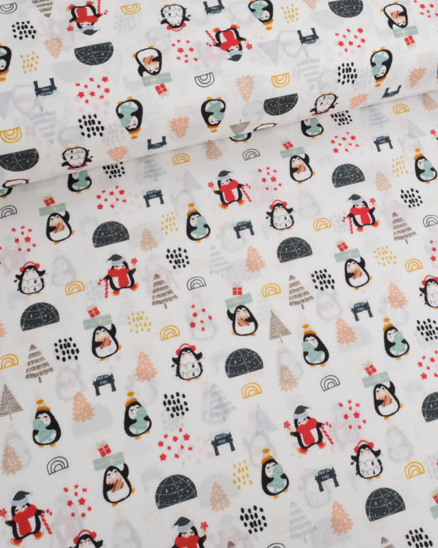 Tissu Coton de Noël Petits Pingouins - Mercerine