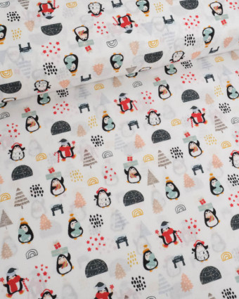 Tissu Coton de Noël Petits Pingouins - Mercerine
