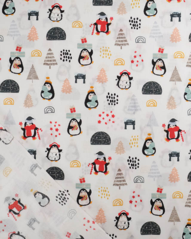 Tissu Coton de Noël Petits Pingouins - Mercerine