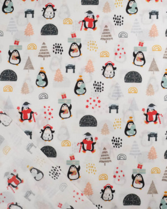 Tissu Coton de Noël Petits Pingouins - Mercerine