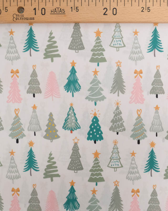 Tissu Noël Coton Sapins de Noël Rose et Vert - Mercerine