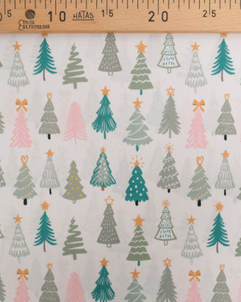 Tissu Noël Coton Sapins de Noël Rose et Vert - Mercerine