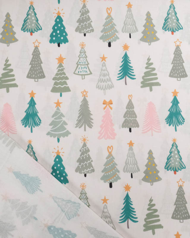 Tissu Noël Coton Sapins de Noël Rose et Vert - Mercerine