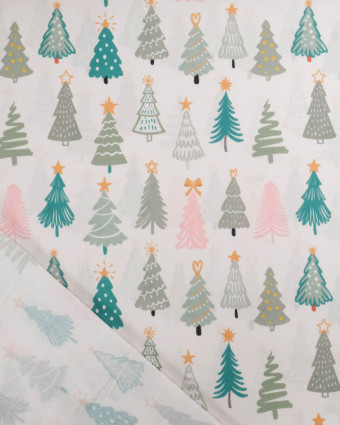 Tissu Noël Coton Sapins de Noël Rose et Vert - Mercerine