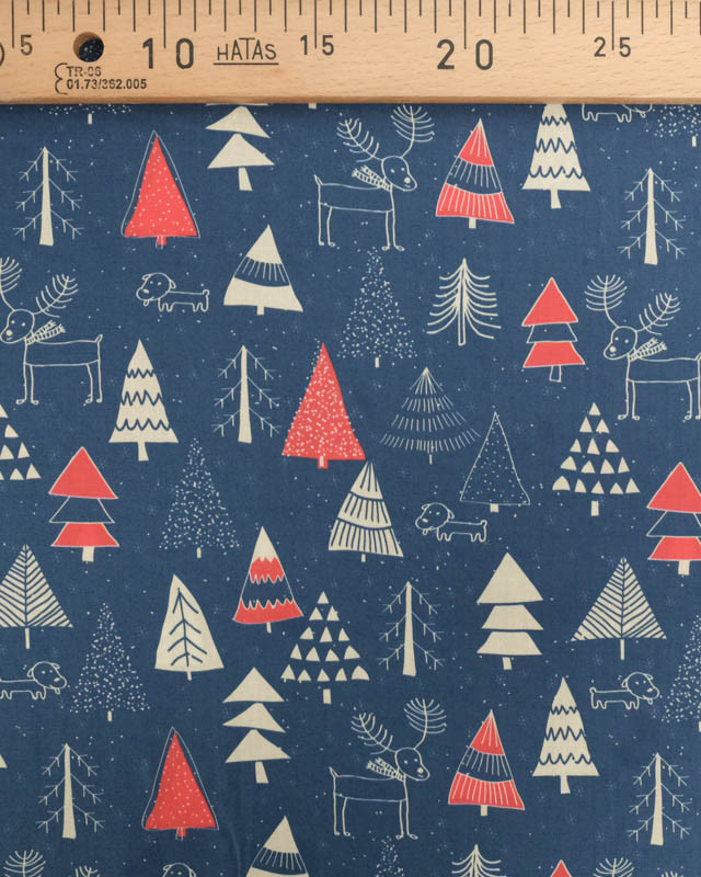 Tissu Coton de Noël Sapins Marine et Rouge - Mercerine
