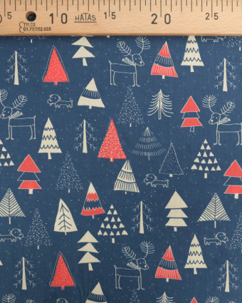 Tissu Coton de Noël Sapins Marine et Rouge - Mercerine