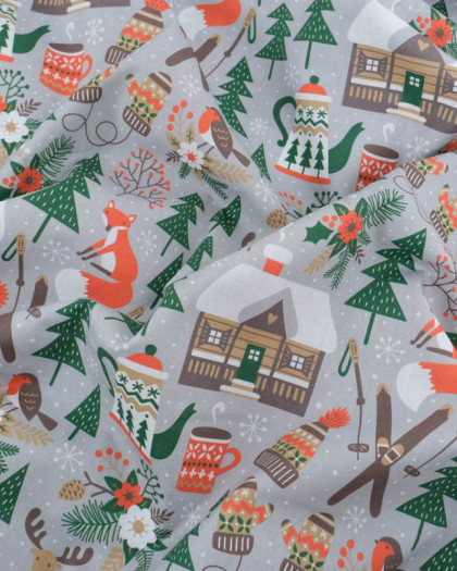 Tissu Noël Coton Chalet de Montagne - Mercerine