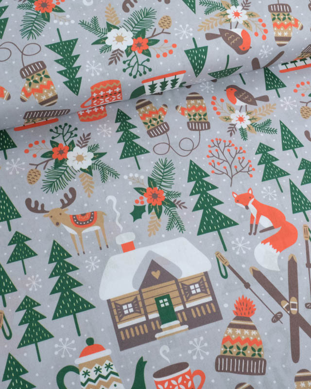 Tissu Noël Coton Chalet de Montagne - Mercerine