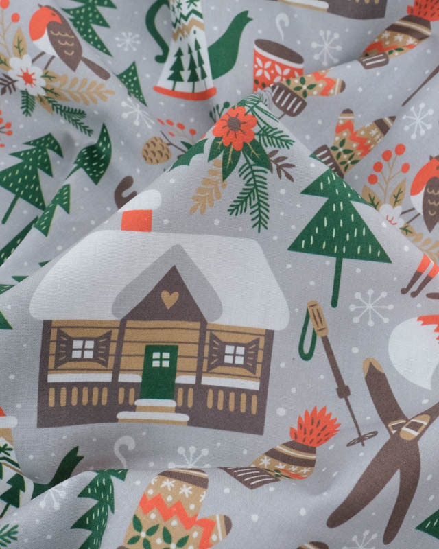 Tissu Noël Coton Chalet de Montagne - Mercerine