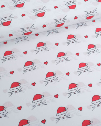 Tissu Noël Coton Chat de Noël - Mercerine