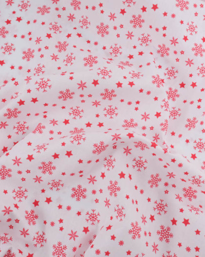 Tissu Coton de Noël Flocon Rouge Fond Blanc - Mercerine