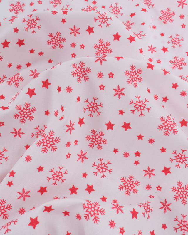 Tissu Coton de Noël Flocon Rouge Fond Blanc - Mercerine