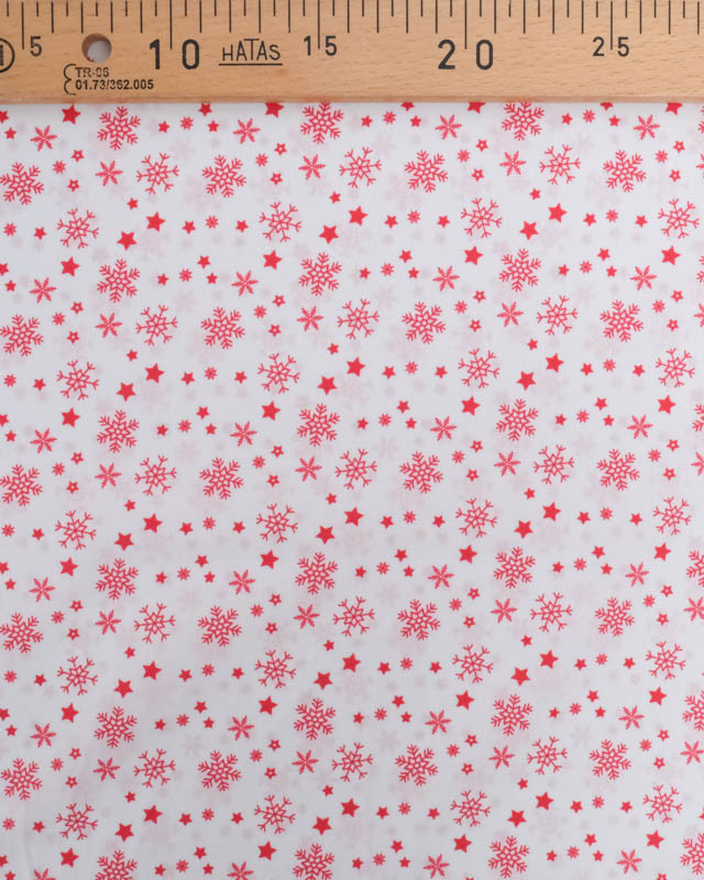 Tissu Coton de Noël Flocon Rouge Fond Blanc - Mercerine