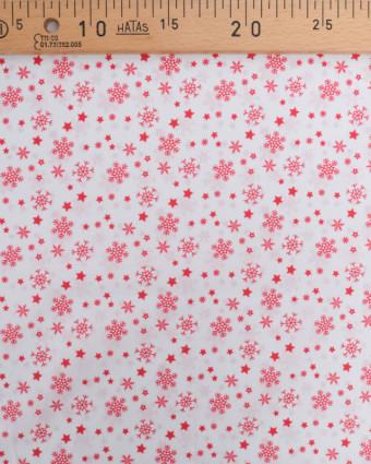 Tissu Coton de Noël Flocon Rouge Fond Blanc - Mercerine