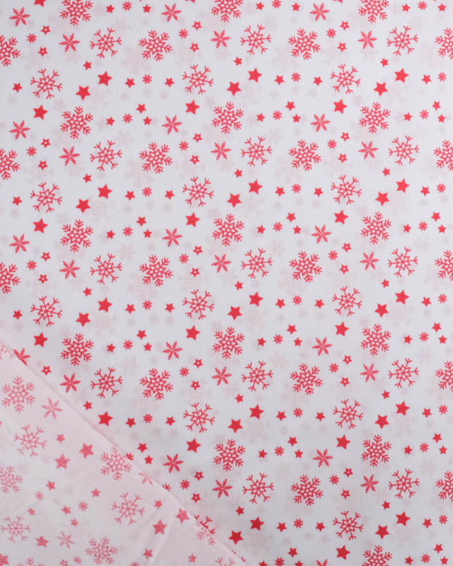 Tissu Coton de Noël Flocon Rouge Fond Blanc - Mercerine