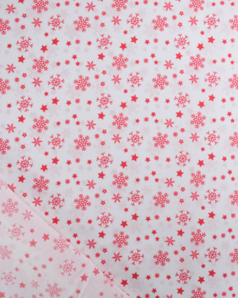 Tissu Coton de Noël Flocon Rouge Fond Blanc - Mercerine