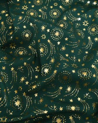 Tissu Noël Vert Etoiles Filantes Dorées - Mercerine