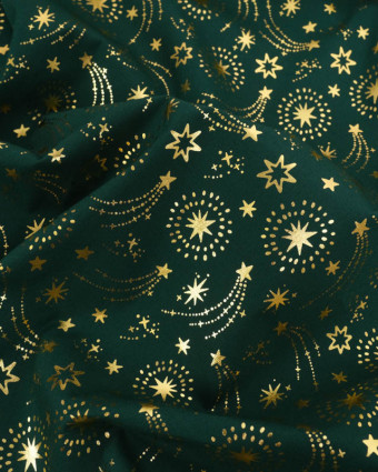 Tissu Noël Vert Etoiles Filantes Dorées - Mercerine