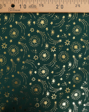 Tissu Noël Vert Etoiles Filantes Dorées - Mercerine