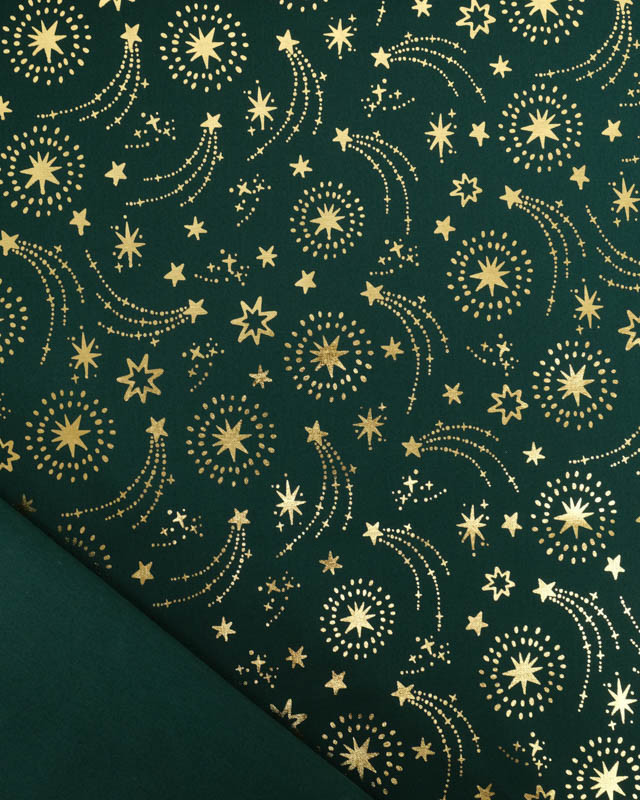 Tissu Noël Vert Etoiles Filantes Dorées - Mercerine