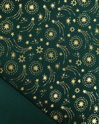 Tissu Noël Vert Etoiles Filantes Dorées - Mercerine