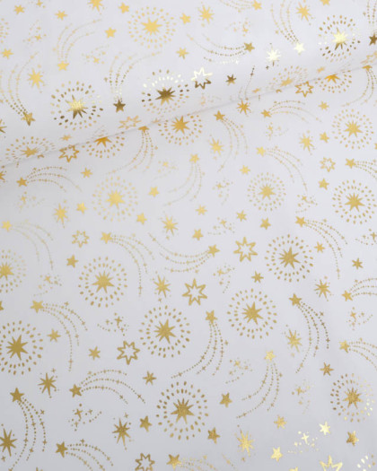 Tissu Coton de Noël Blanc Etoiles Filantes Dorées - Mercerine
