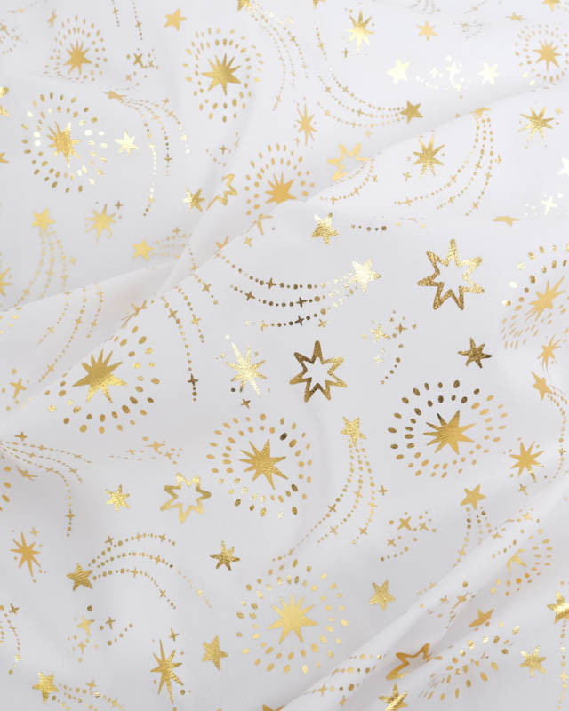 Tissu Coton de Noël Blanc Etoiles Filantes Dorées - Mercerine