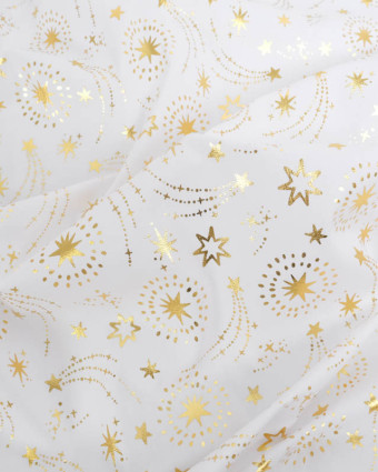Tissu Coton de Noël Blanc Etoiles Filantes Dorées - Mercerine