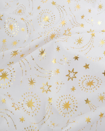 Tissu Coton de Noël Blanc Etoiles Filantes Dorées - Mercerine