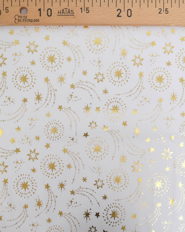 Tissu Coton de Noël Blanc Etoiles Filantes Dorées - Mercerine