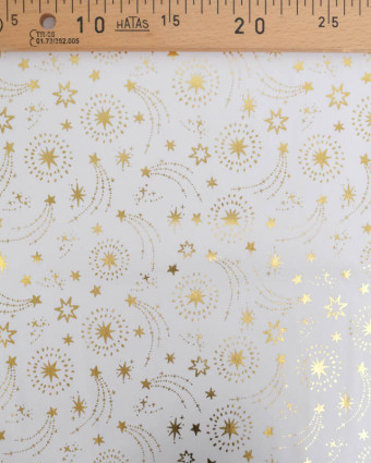 Tissu Coton de Noël Blanc Etoiles Filantes Dorées - Mercerine