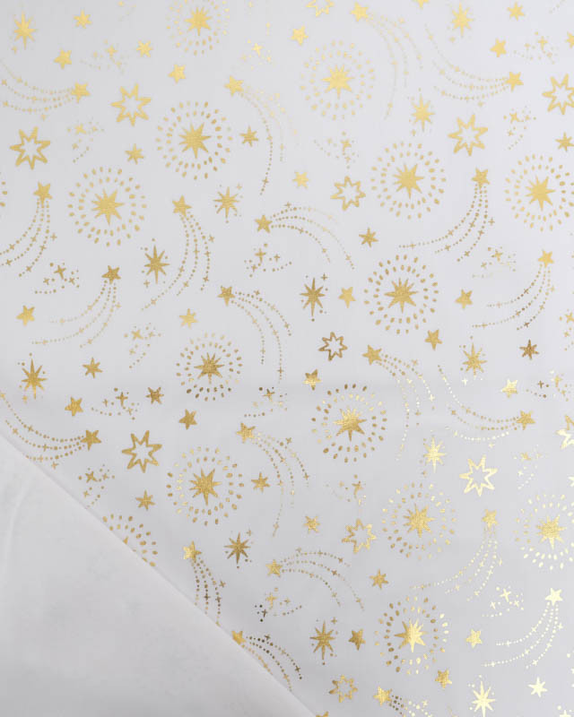 Tissu Coton de Noël Blanc Etoiles Filantes Dorées - Mercerine