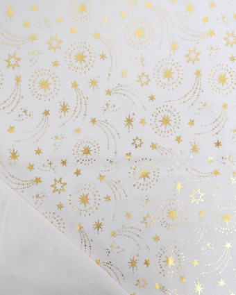 Tissu Coton de Noël Blanc Etoiles Filantes Dorées - Mercerine