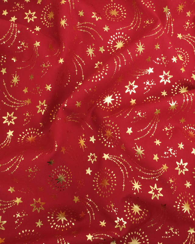 Tissu Noël Rouge Etoiles Filantes Dorées - Mercerine