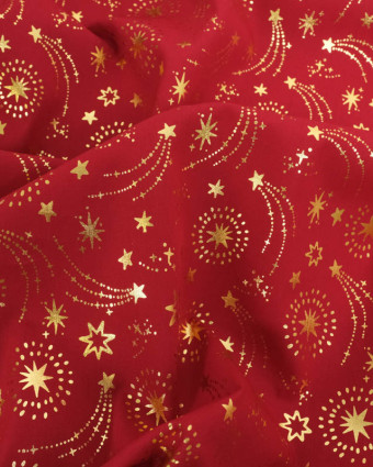 Tissu Noël Rouge Etoiles Filantes Dorées - Mercerine
