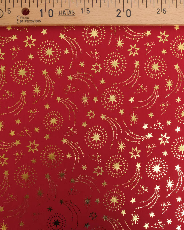Tissu Noël Rouge Etoiles Filantes Dorées - Mercerine
