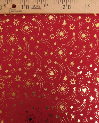 Tissu Noël Rouge Etoiles Filantes Dorées - Mercerine