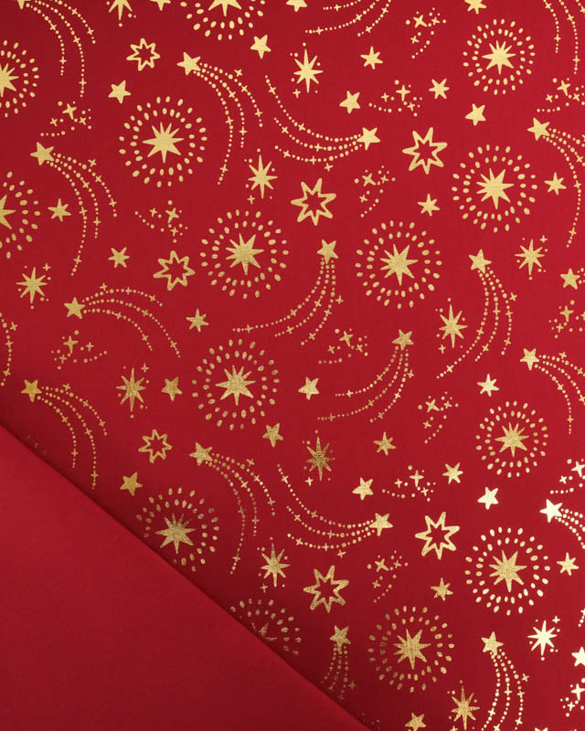 Tissu Noël Rouge Etoiles Filantes Dorées - Mercerine
