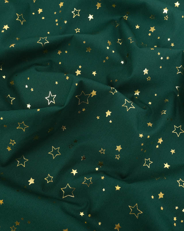Tissu Coton de Noël Vert Etoiles Dorées - Mercerine