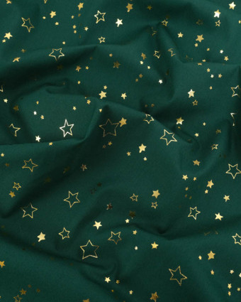 Tissu Coton de Noël Vert Etoiles Dorées - Mercerine