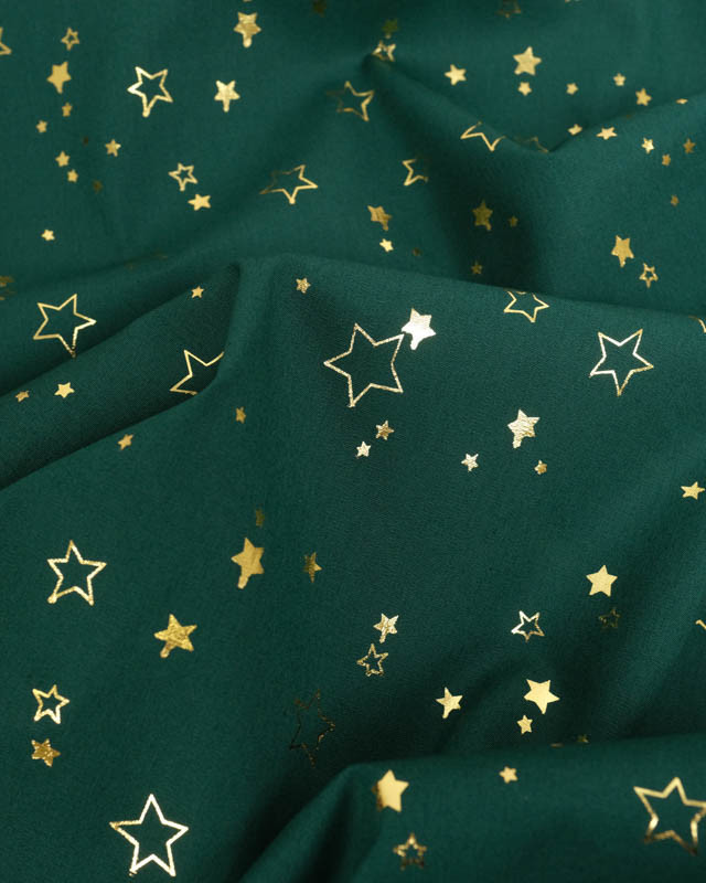 Tissu Coton de Noël Vert Etoiles Dorées - Mercerine