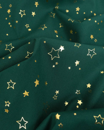 Tissu Coton de Noël Vert Etoiles Dorées - Mercerine