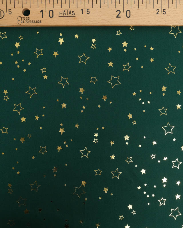 Tissu Coton de Noël Vert Etoiles Dorées - Mercerine