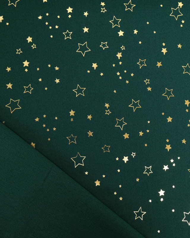 Tissu Coton de Noël Vert Etoiles Dorées - Mercerine