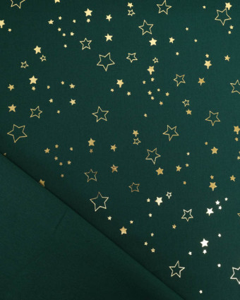 Tissu Coton de Noël Vert Etoiles Dorées - Mercerine