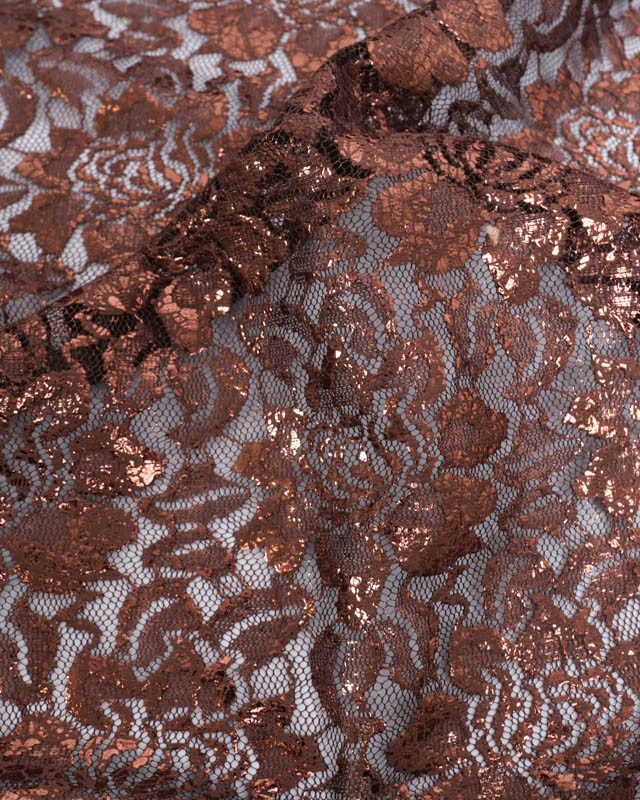 Tissu Dentelle Marron Fleurs Reflets Bronze - Mercerine