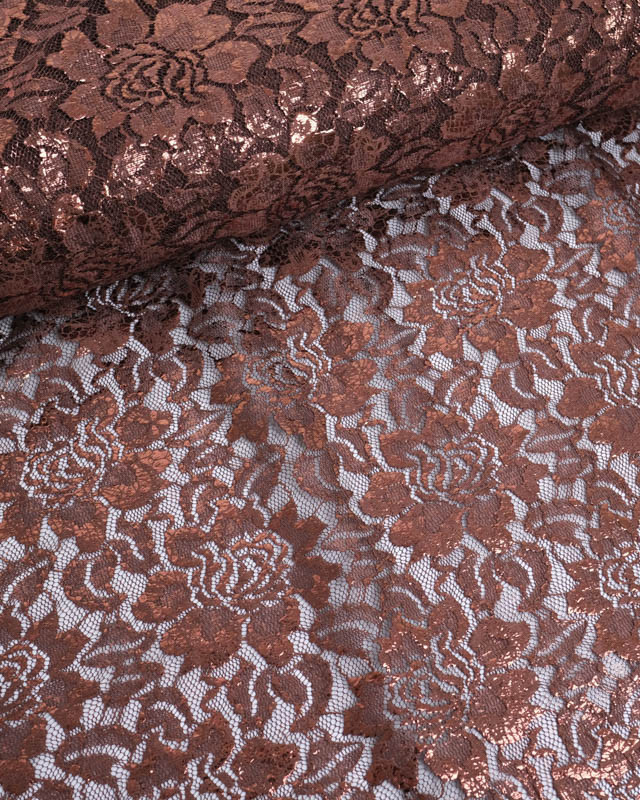 Tissu Dentelle Marron Fleurs Reflets Bronze - Mercerine