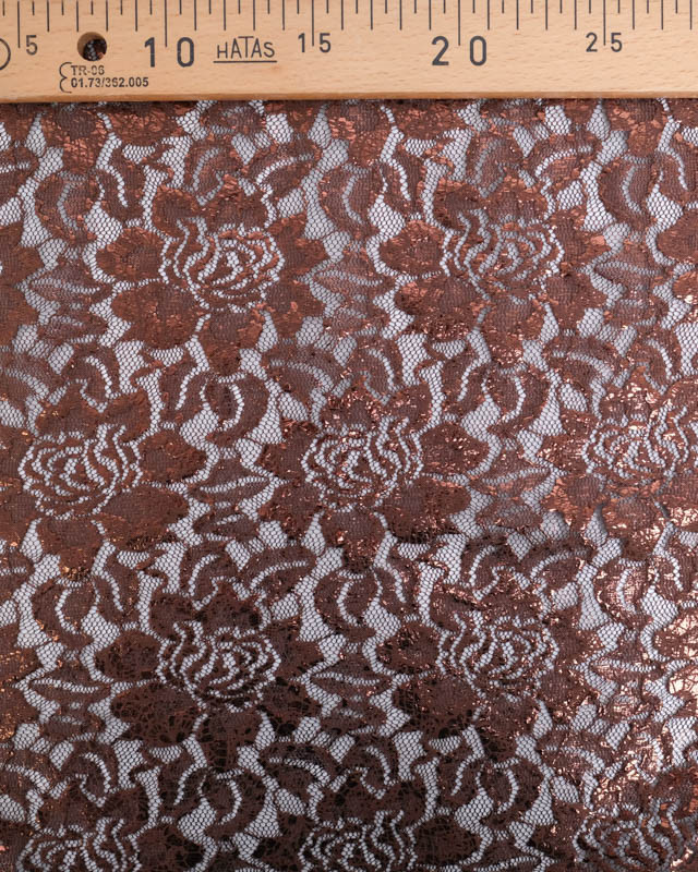 Tissu Dentelle Marron Fleurs Reflets Bronze - Mercerine